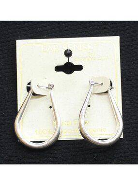 NWT Ear Sense Womens Fashion Elongated U Hoop Earrings Silver Gray 1.25"